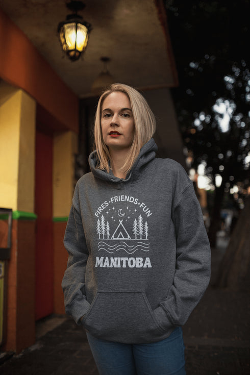 C & Win Sports Manitoba-Fires, Friends, Fun Hoodie Dark Heather / S - C & Win Sports